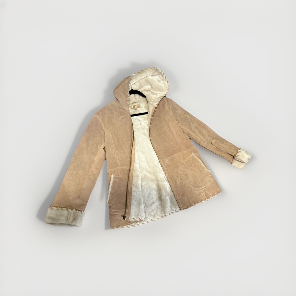 Wilsons Leather Maxima Genuine Leather Faux Shearling Hooded Jacket Y2K‎ Boho M